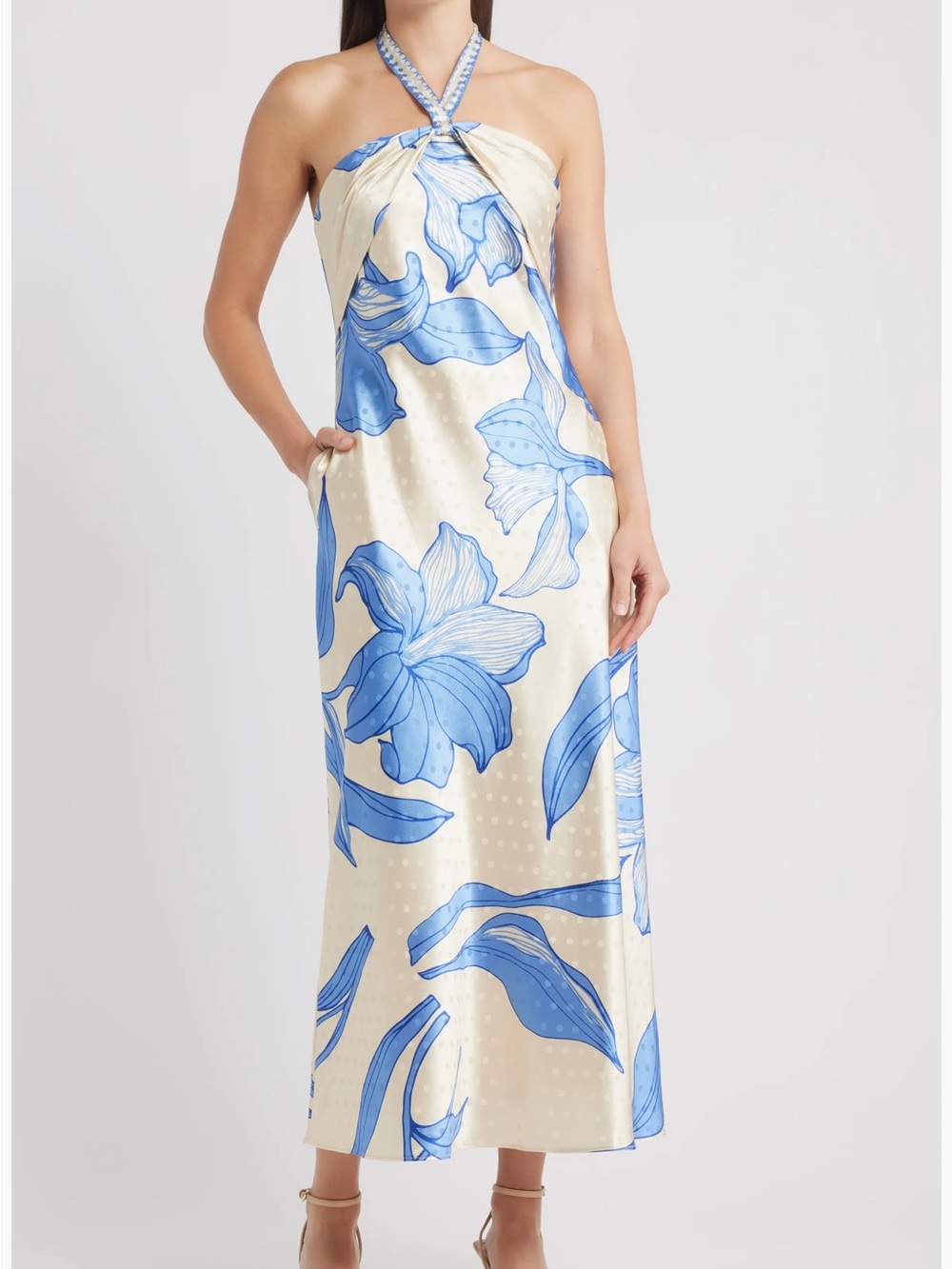 Ciebon Runie Floral Satin Halter Dress